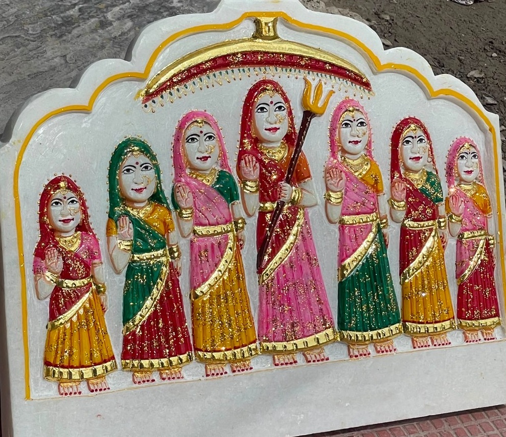 Marble Saptamatrika Relief Mural